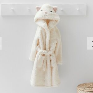 Pottery Barn Kids Hooded Plush Sherpa Critter Robe Kitty Ears White Toddler 2-3T